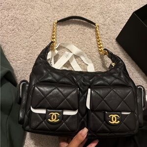 Chanel Black Quilted Shoulder Bag with Gold Accents